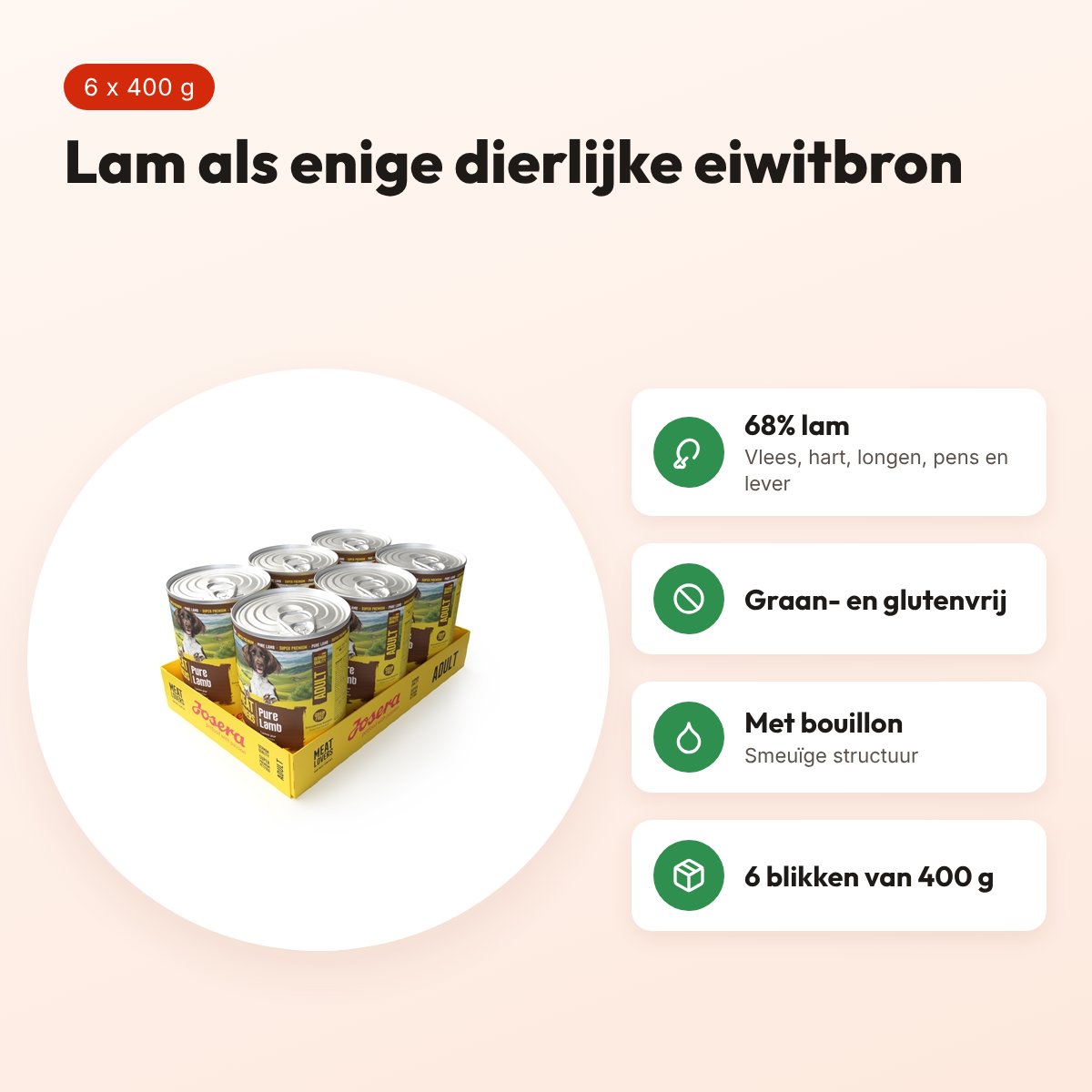 Josera Meat Lovers hondenvoer Pure lam 6 x 400 g – monoproteïne – voordelen