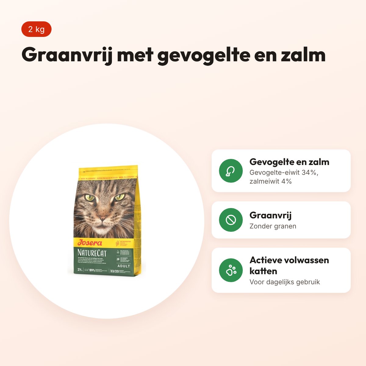 Josera Naturecat kattenvoer 2 kg – graanvrij, gevogelte en zalm – voordelen