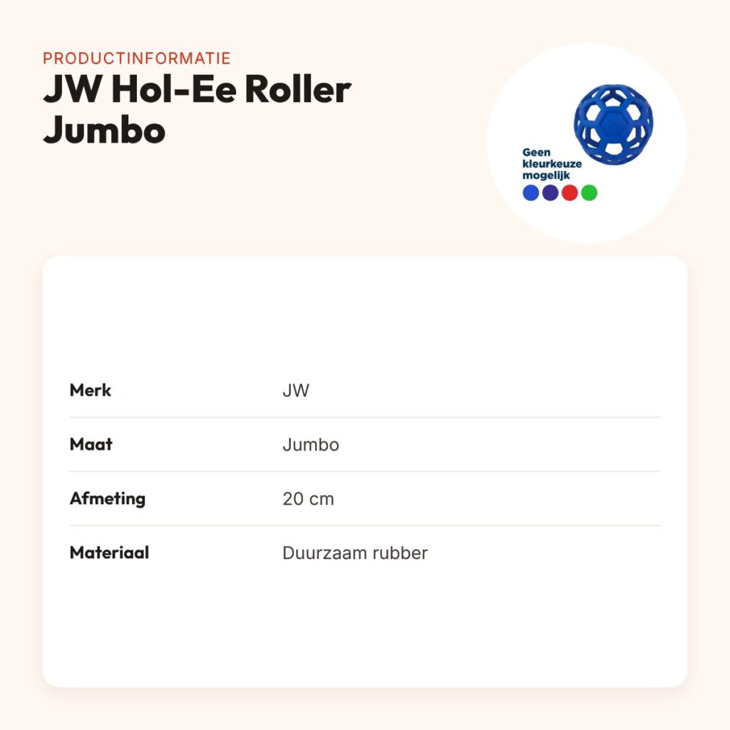 JW Hol-Ee Roller hondenbal Jumbo 20 cm – rubber, vulbaar met snacks – productinformatie