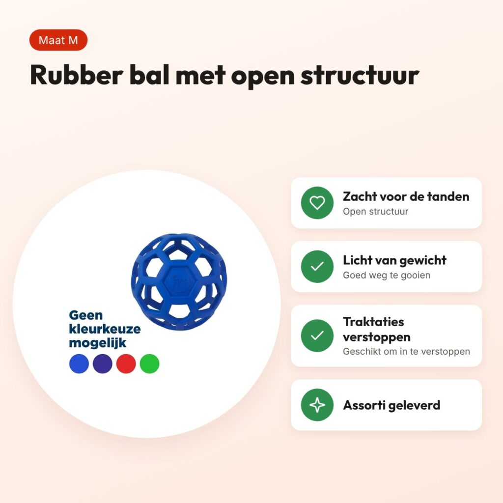 JW Hol-Ee Roller hondenbal M 11,5 cm – rubber, vulbaar, assorti – voordelen