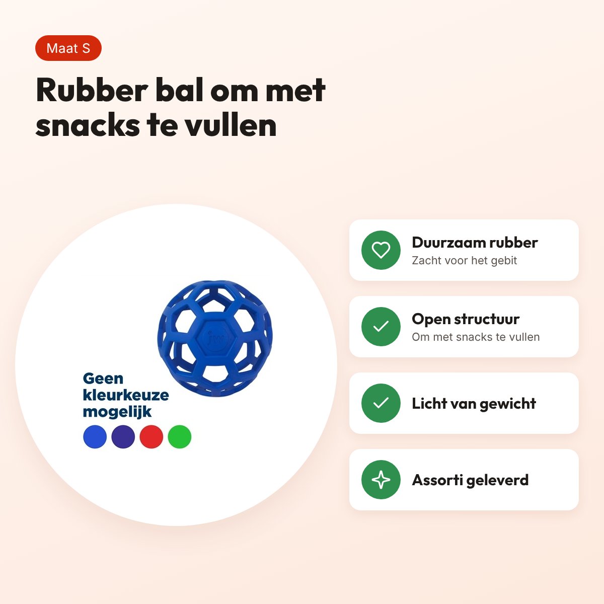 JW Hol-Ee Roller hondenbal S 7,5 cm – rubber, vulbaar met snacks, assorti – voordelen