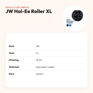 JW Hol-Ee Roller hondenbal XL 15 cm – rubber, vulbaar met snacks, assorti – productinformatie