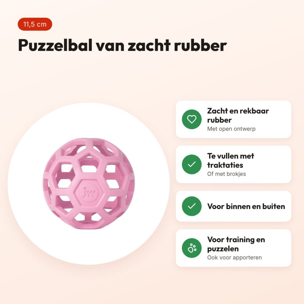 JW Hol-ee Roller Trend-ee hondenbal roze 11,5 cm – puzzelbal van rubber – voordelen