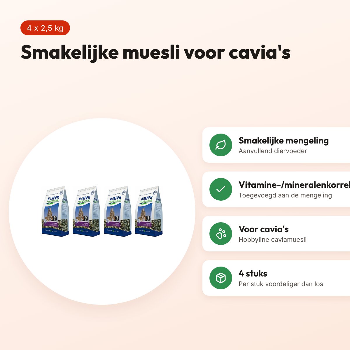 Kasper Faunafood caviavoer muesli 2,5 kg – multipack 4 stuks – voordelen