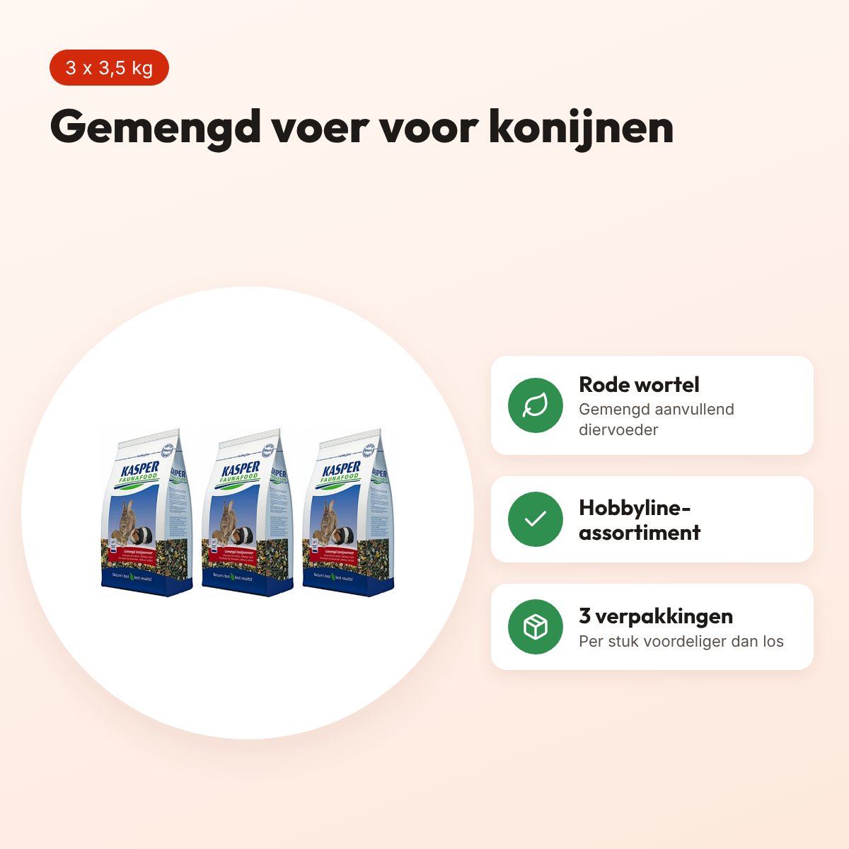 Kasper Faunafood konijnenvoer 3,5 kg rode wortel – multipack 3 stuks – voordelen