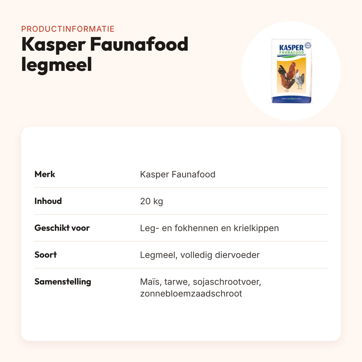 Kasper Faunafood legmeel 20 kg – voor leg- en fokhennen en krielkippen – productinformatie