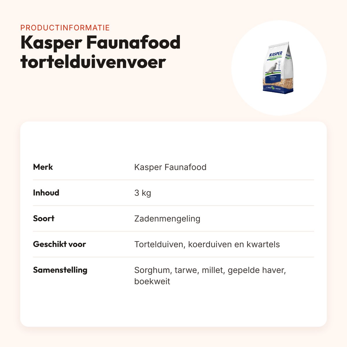 Kasper Faunafood tortelduivenvoer 3 kg – ook voor koerduiven en kwartels – productinformatie