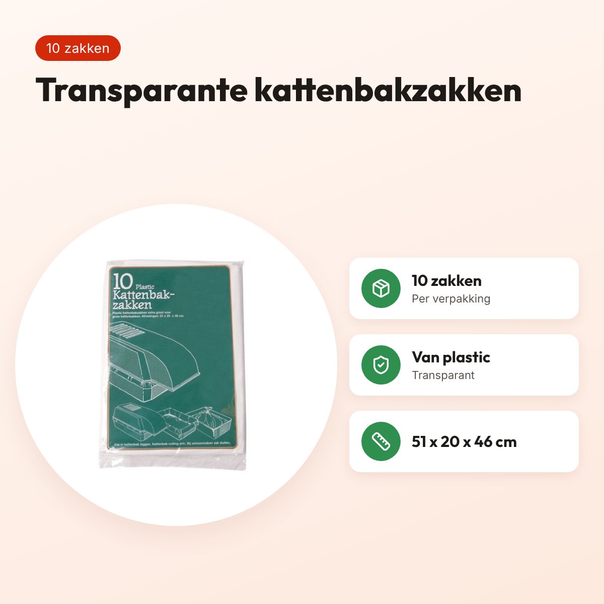 Kattenbakzakken transparant 51 x 20 x 46 cm – 10 stuks – voordelen