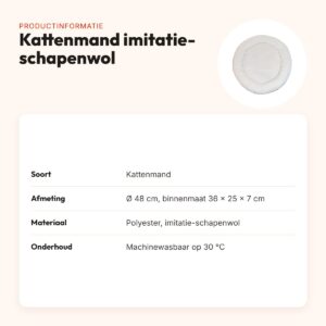 Kattenmand imitatie-schapenwol 48 x 38 x 8 cm – wasbaar op 30 °C – productinformatie