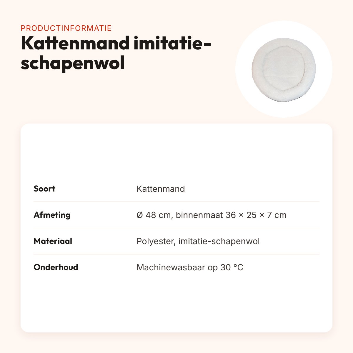 Kattenmand imitatie-schapenwol 48 x 38 x 8 cm – wasbaar op 30 °C – productinformatie