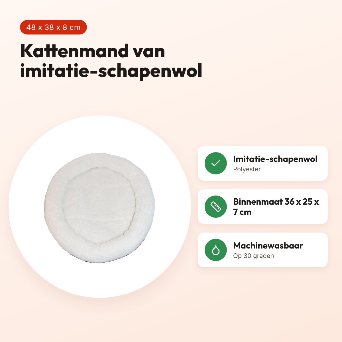 Kattenmand imitatie-schapenwol 48 x 38 x 8 cm – wasbaar op 30 °C – voordelen