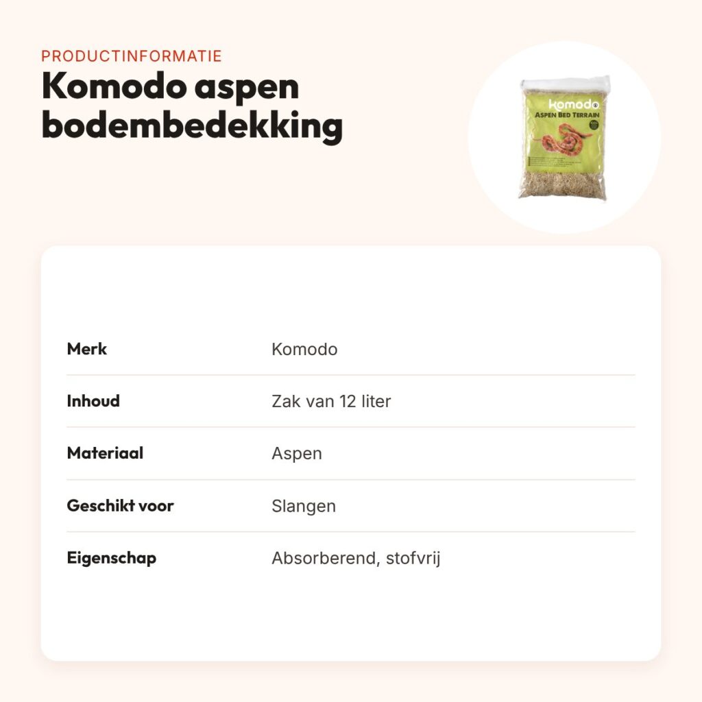Komodo aspen bodembedekking 12 liter – absorberend en stofvrij voor slangen – productinformatie