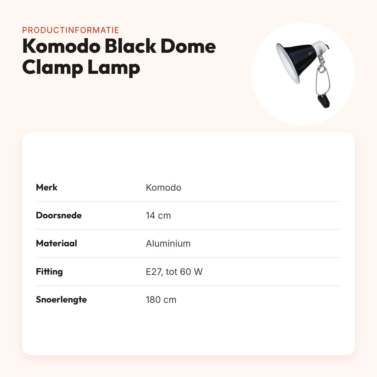 Komodo Black Dome Clamp Lamp 14 cm – aluminium klemlamp tot 60 W – productinformatie