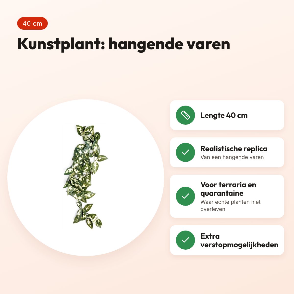 Komodo Borneo hangende varen 40 cm – kunstplant voor terrarium – voordelen