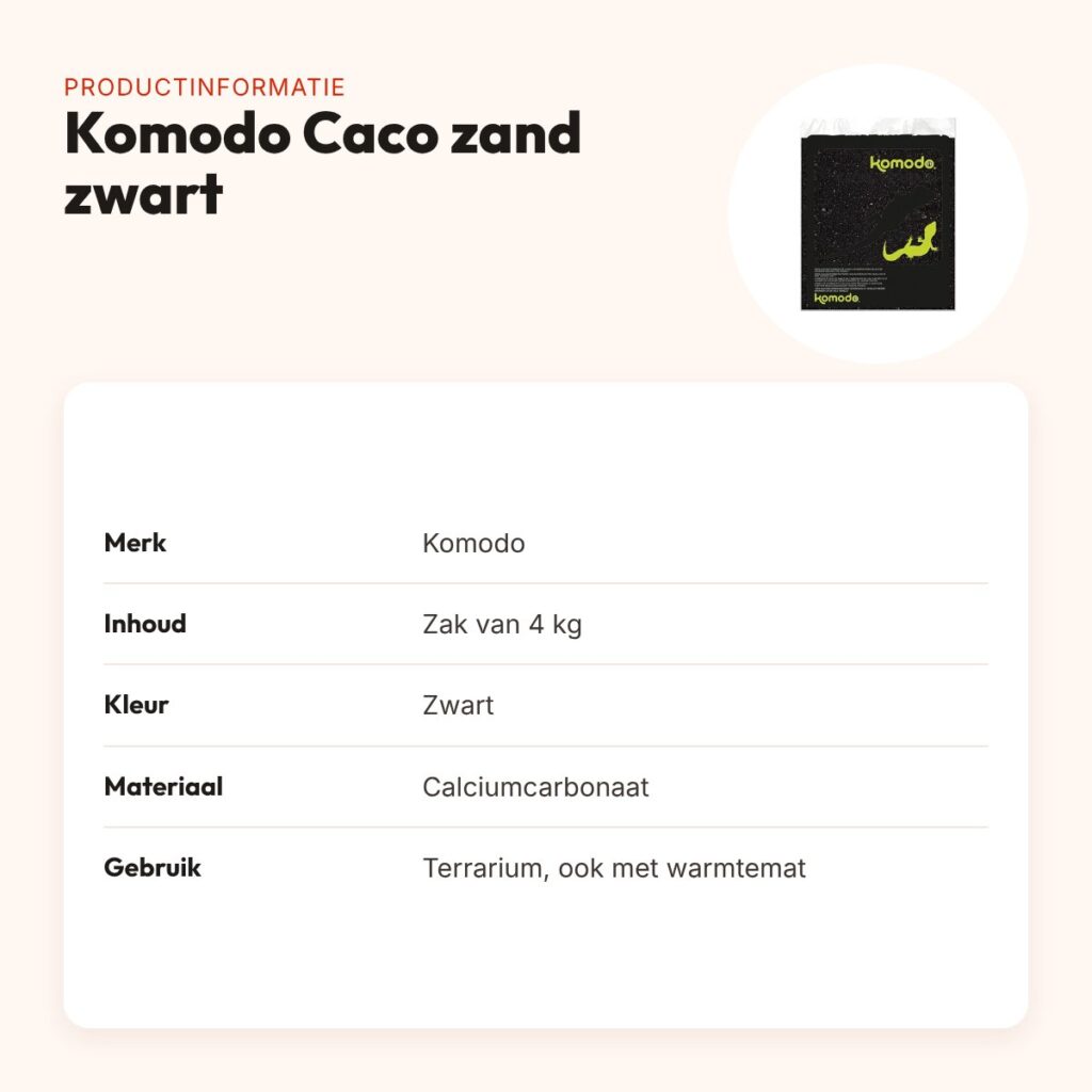 Komodo Caco zand zwart 4 kg – terrariumzand van calciumcarbonaat – productinformatie