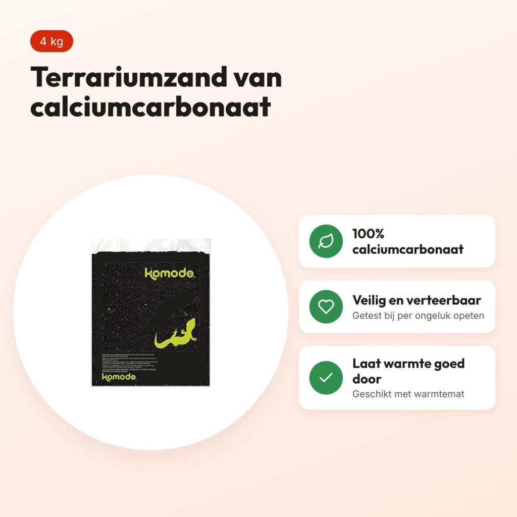 Komodo Caco zand zwart 4 kg – terrariumzand van calciumcarbonaat – voordelen