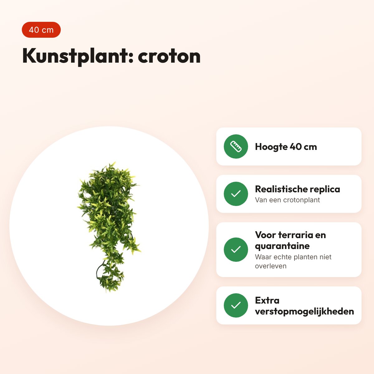 Komodo Croton plant 40 cm – kunstplant voor terrarium – voordelen