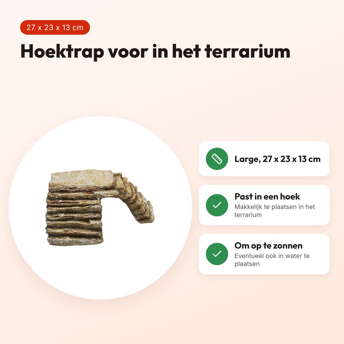 Komodo hoektrap met uitsparing zand large 27 x 23 x 13 cm – voordelen