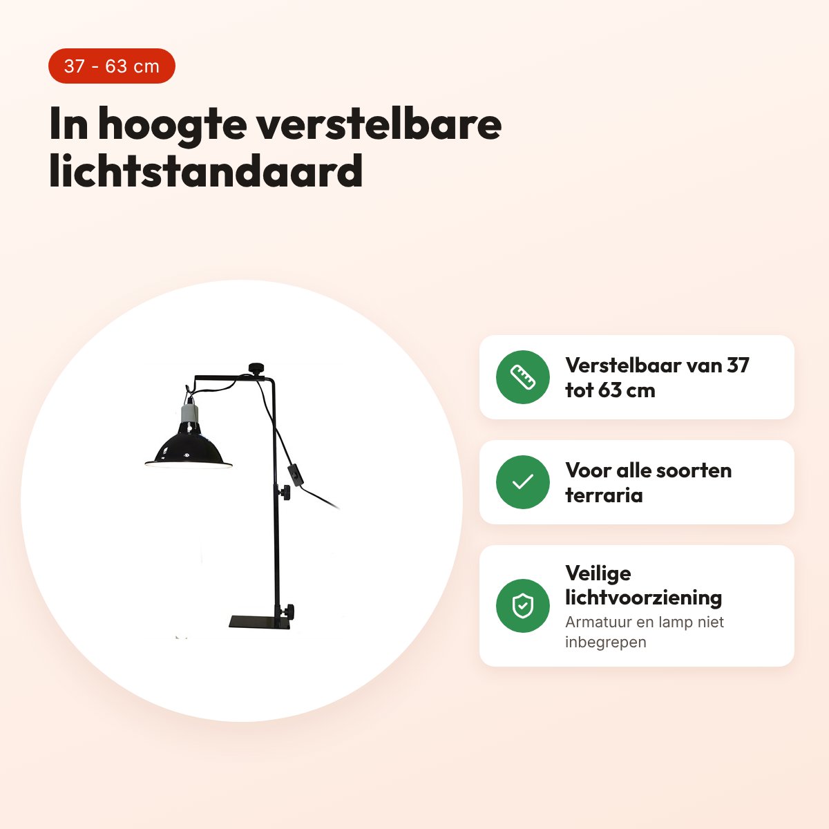 Komodo lichtstandaard terrarium 37-63 cm – in hoogte verstelbaar – voordelen