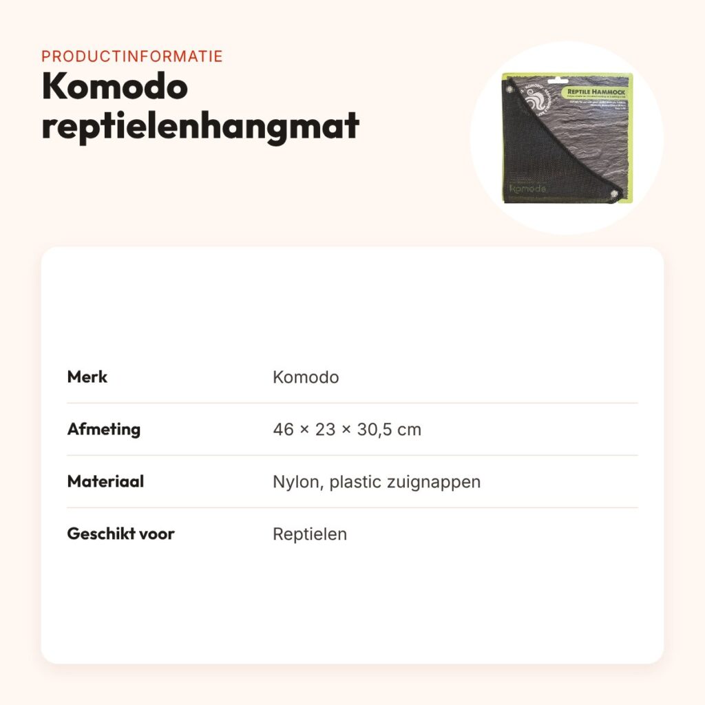 Komodo reptielenhangmat nylon 46 x 23 x 30,5 cm – met zuignappen – productinformatie