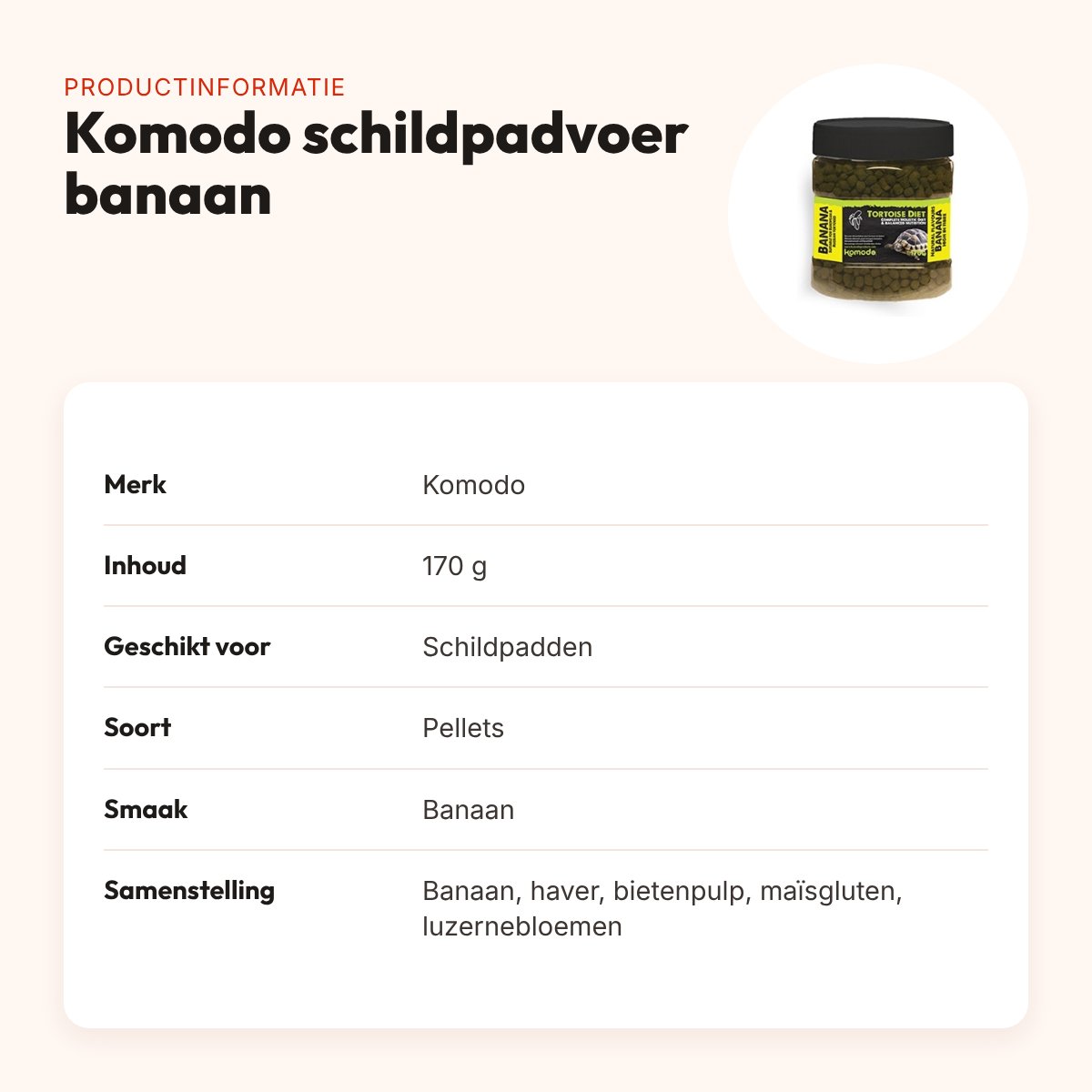 Komodo schildpadvoer Banaan 170 g – vezelrijke pellets – productinformatie