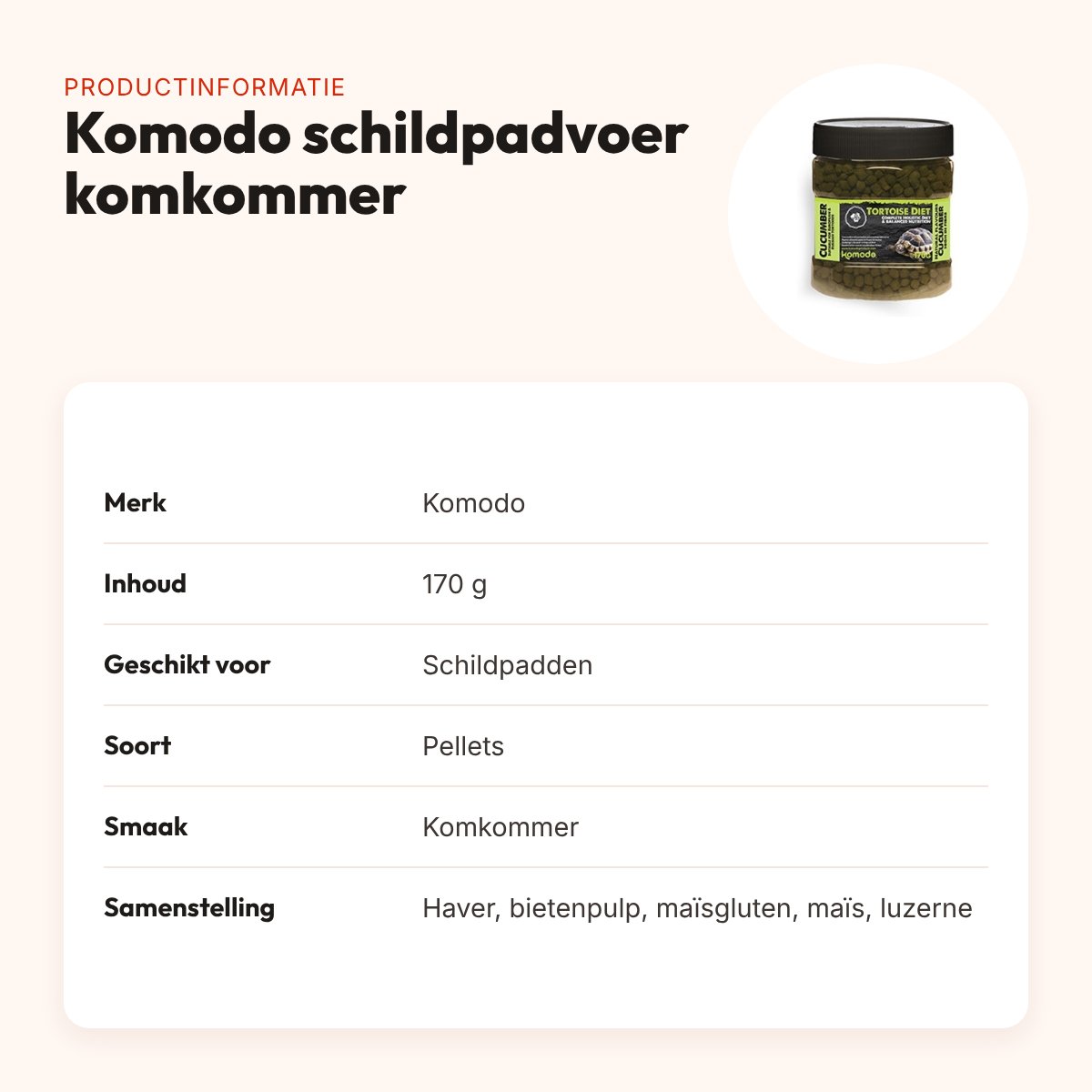 Komodo schildpadvoer Komkommer 170 g – vezelrijke pellets – productinformatie