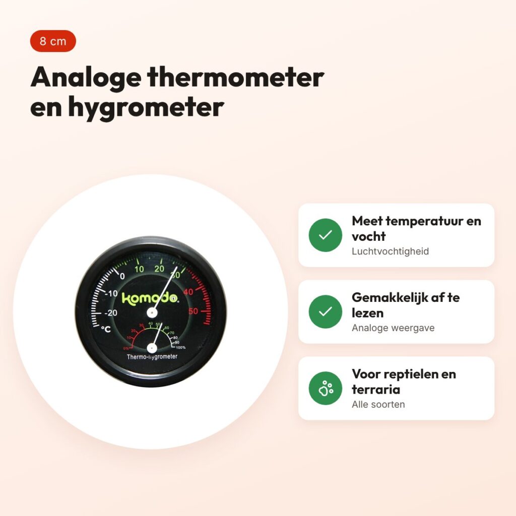Komodo thermometer en hygrometer analoog ø 8 cm – zwart – voordelen