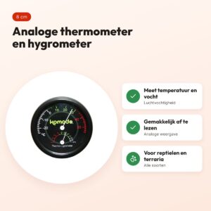 Komodo thermometer en hygrometer analoog ø 8 cm – zwart – voordelen