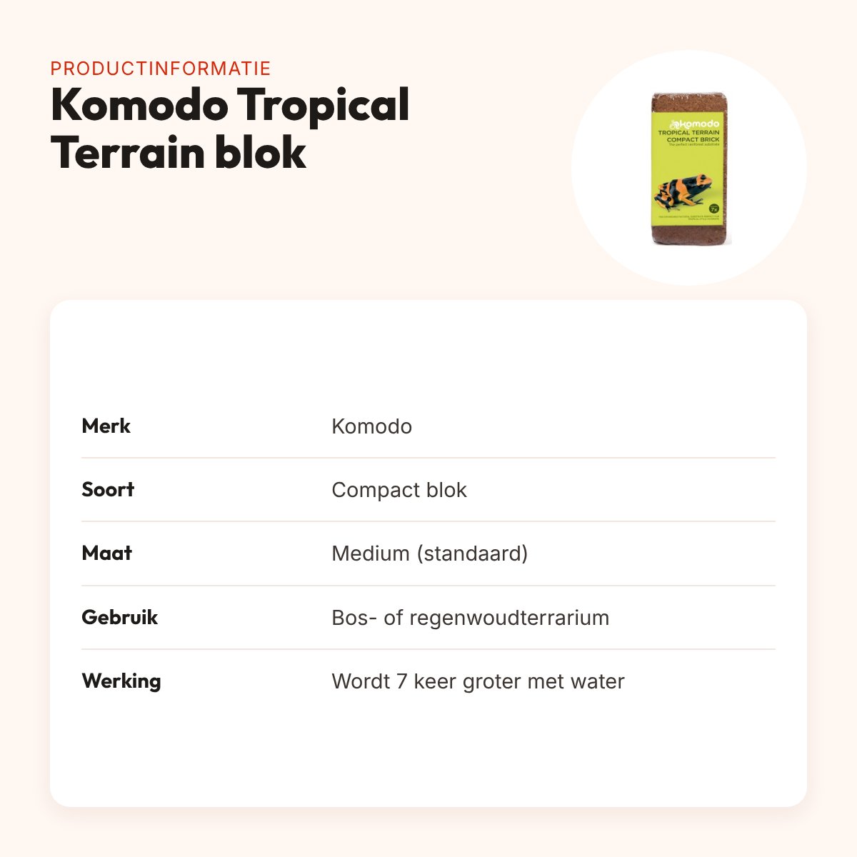 Komodo Tropical Terrain compact blok medium – bodem voor regenwoudterrarium – productinformatie