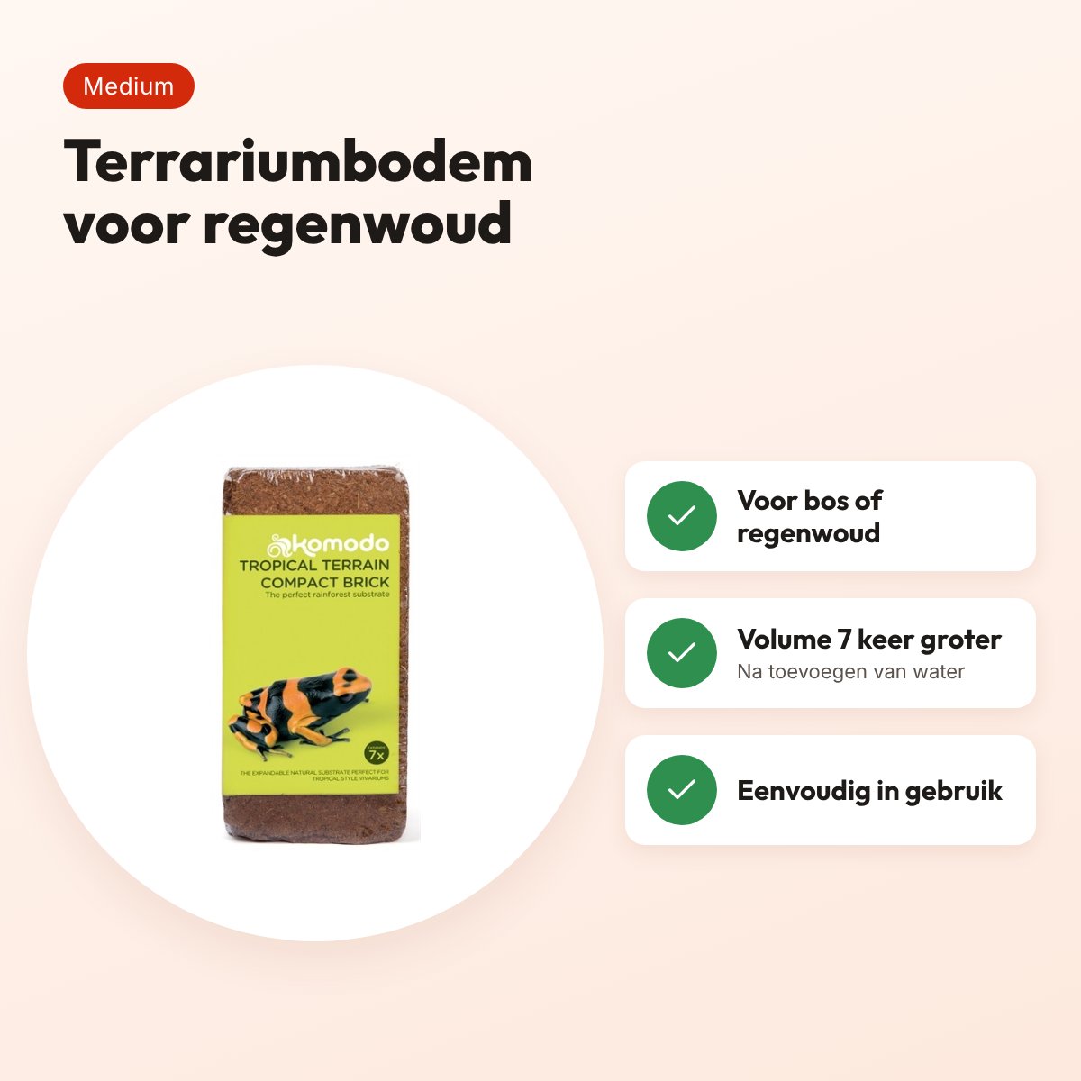 Komodo Tropical Terrain compact blok medium – bodem voor regenwoudterrarium – voordelen