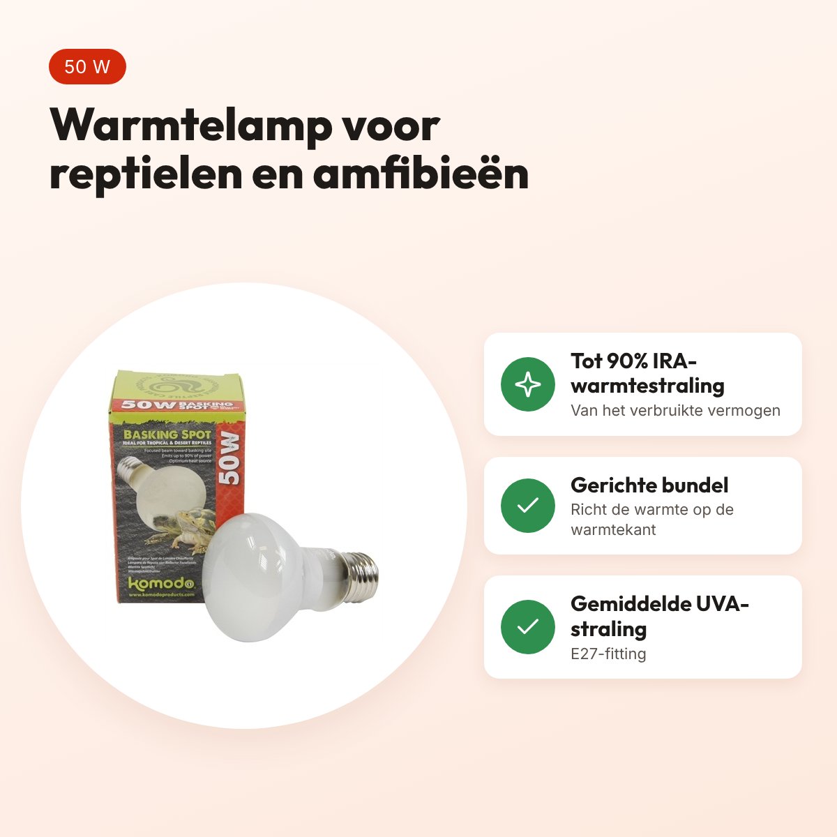 Komodo warmtelamp ES 50 W E27 – voor reptielen en amfibieën – voordelen