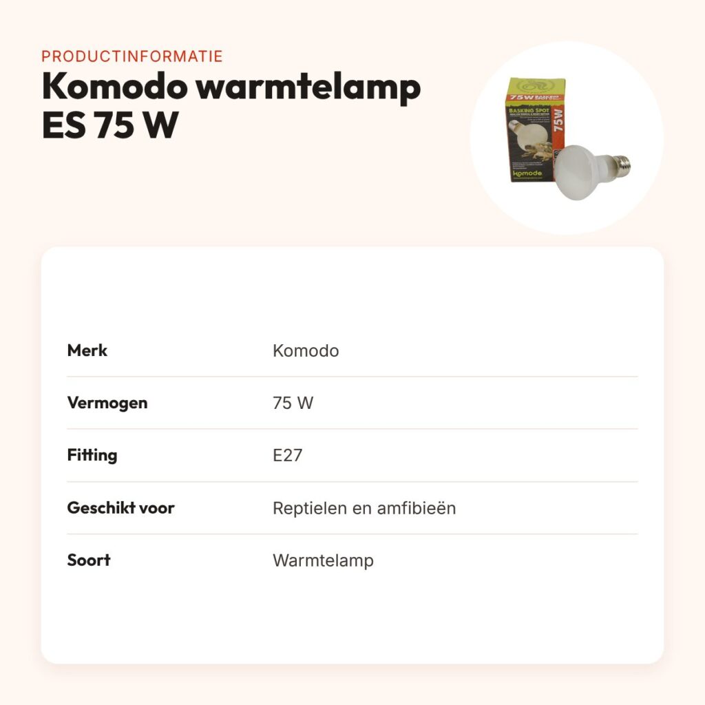 Komodo warmtelamp ES 75 W E27 – voor reptielen en amfibieën – productinformatie
