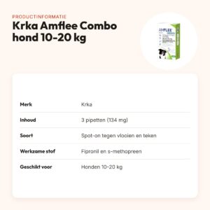 Krka Amflee Combo spot-on hond 10-20 kg 134 mg – 3 pipetten – productinformatie
