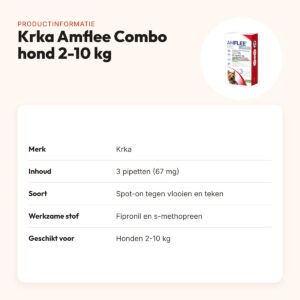 Krka Amflee Combo spot-on hond 2-10 kg 67 mg – 3 pipetten – productinformatie