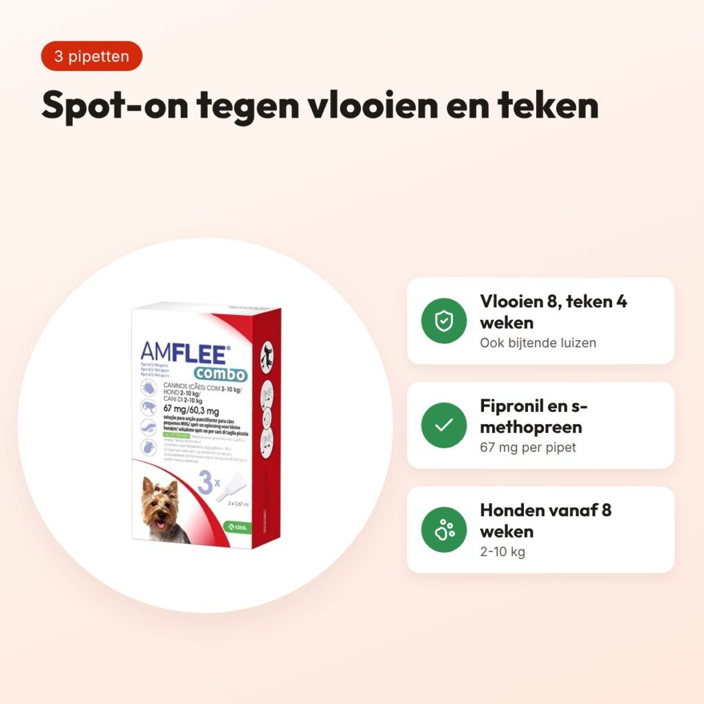 Krka Amflee Combo spot-on hond 2-10 kg 67 mg – 3 pipetten – voordelen