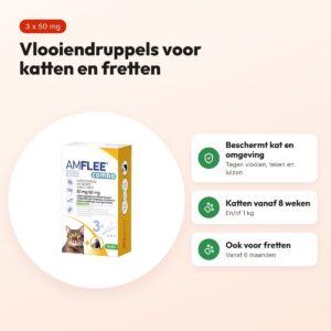 Krka Amflee Combo vlooiendruppels kat 50 mg – 3 pipetten, ook voor fretten – voordelen