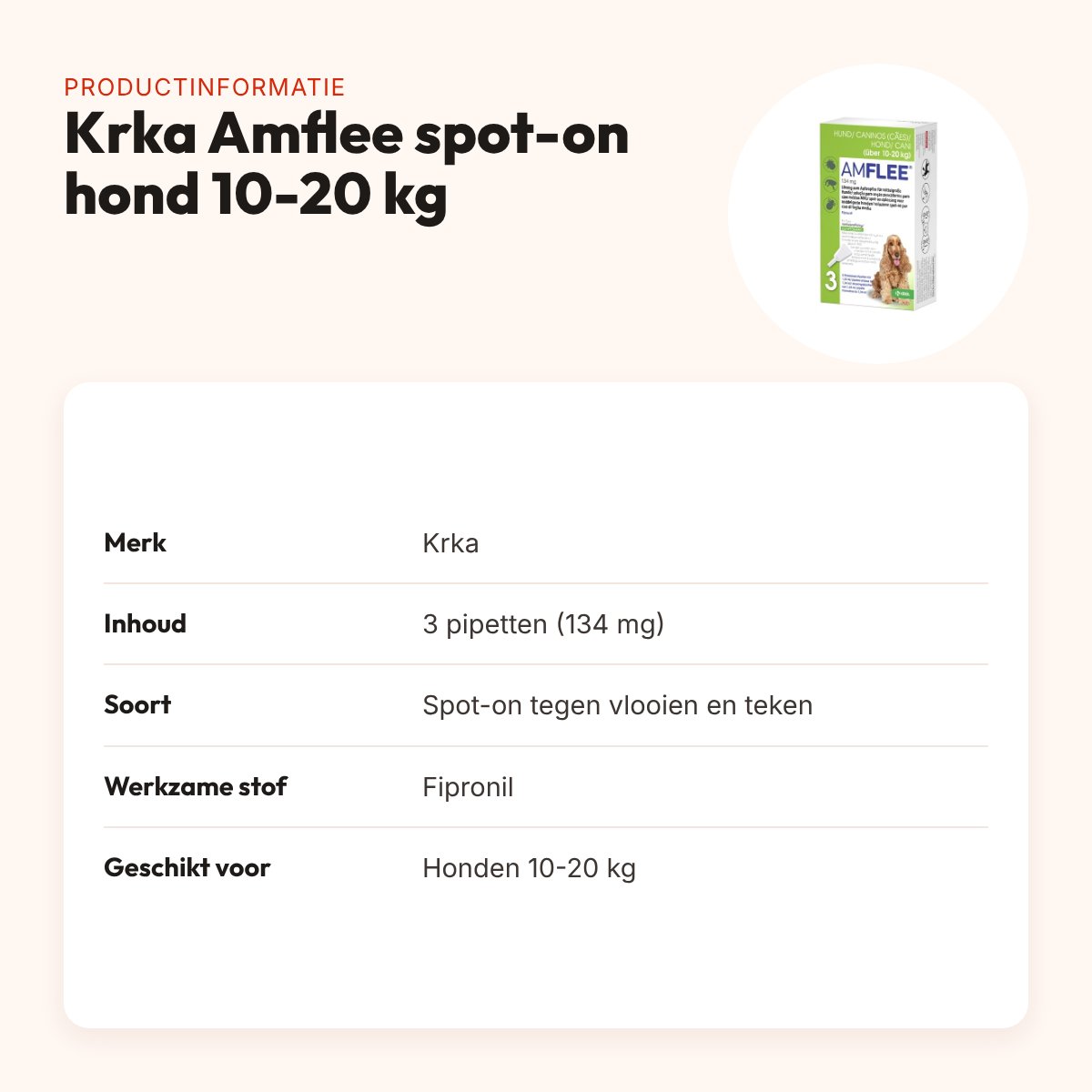 Krka Amflee spot-on hond 10-20 kg 134 mg – 3 pipetten – productinformatie