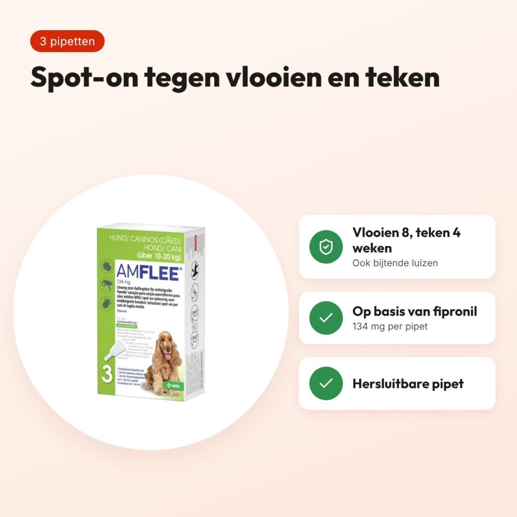 Krka Amflee spot-on hond 10-20 kg 134 mg – 3 pipetten – voordelen