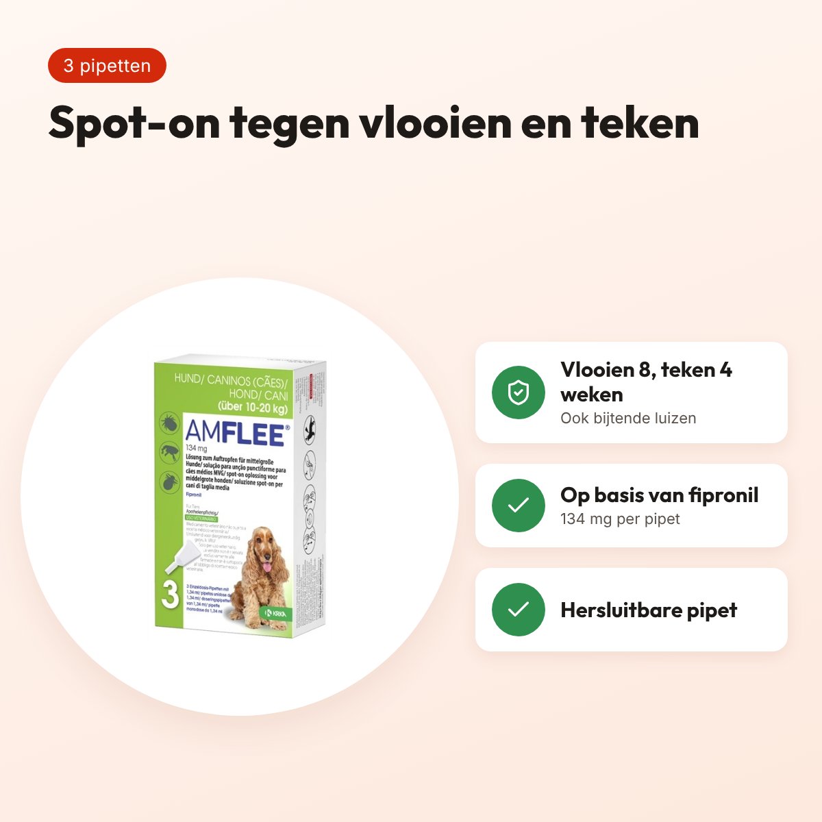 Krka Amflee spot-on hond 10-20 kg 134 mg – 3 pipetten – voordelen