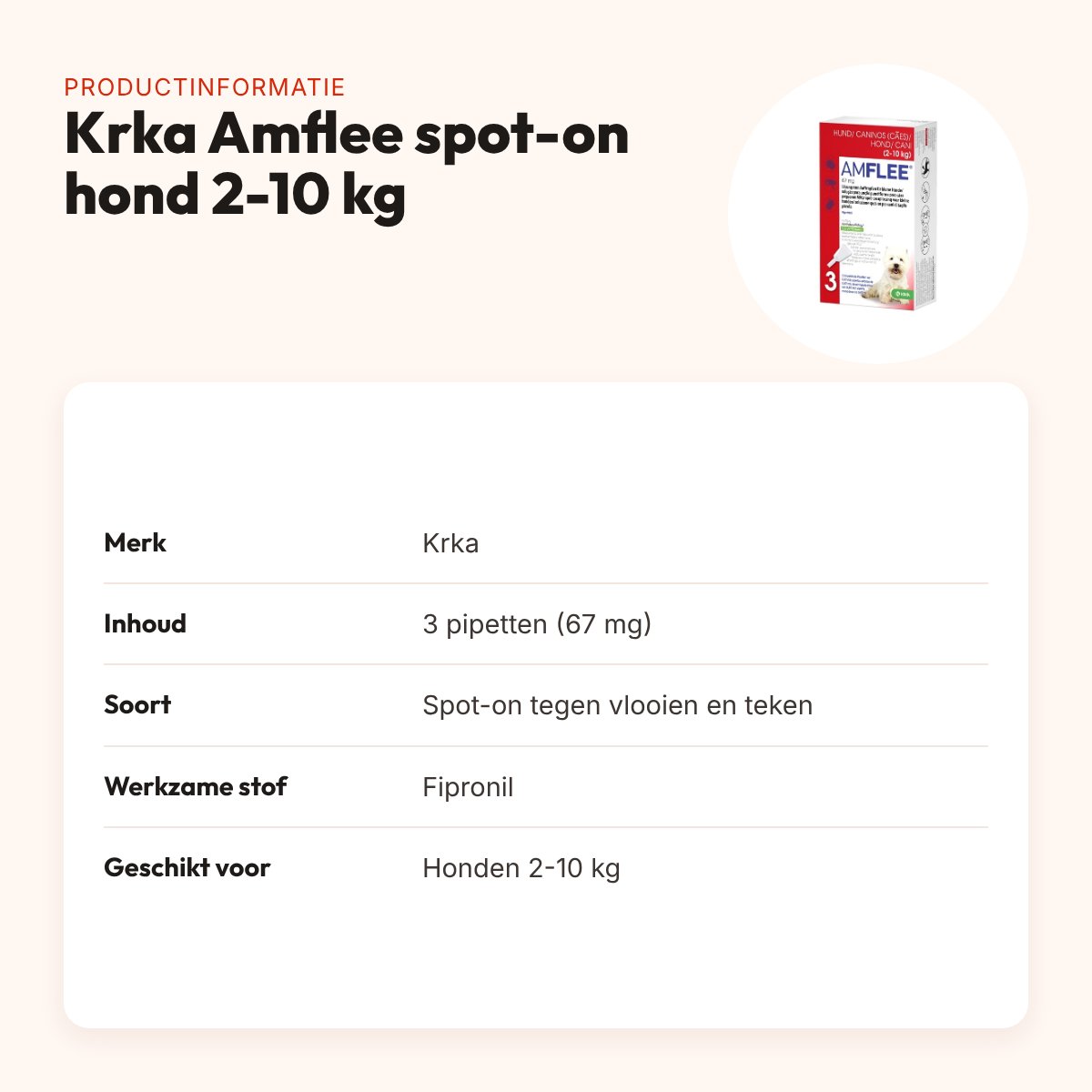 Krka Amflee spot-on hond 2-10 kg 67 mg – 3 pipetten – productinformatie