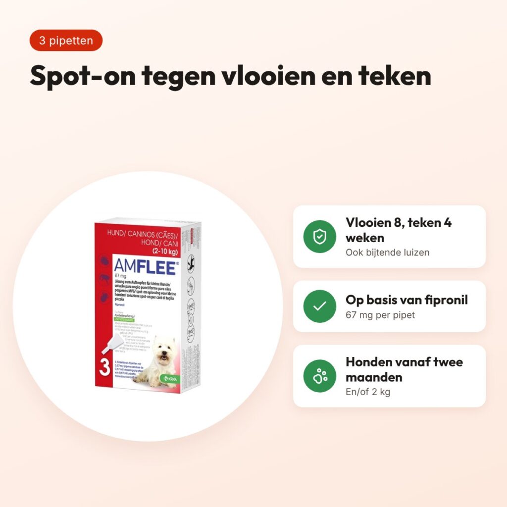 Krka Amflee spot-on hond 2-10 kg 67 mg – 3 pipetten – voordelen
