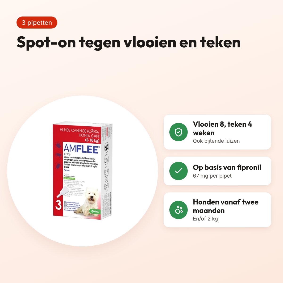 Krka Amflee spot-on hond 2-10 kg 67 mg – 3 pipetten – voordelen