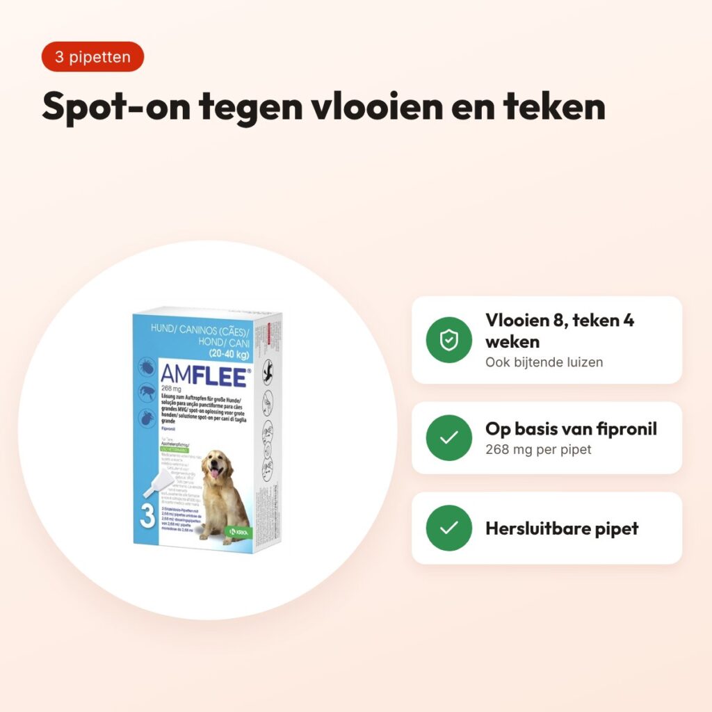 Krka Amflee spot-on hond 20-40 kg 268 mg – 3 pipetten – voordelen