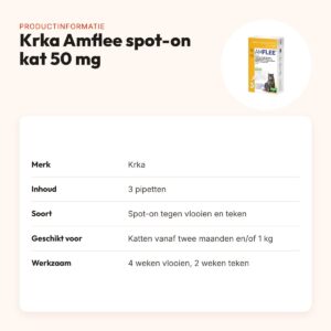 Krka Amflee spot-on kat 50 mg – 3 pipetten tegen vlooien en teken – productinformatie