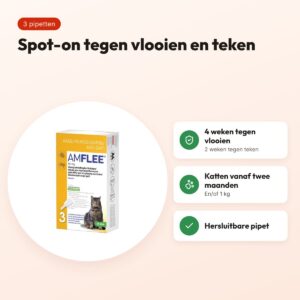 Krka Amflee spot-on kat 50 mg – 3 pipetten tegen vlooien en teken – voordelen