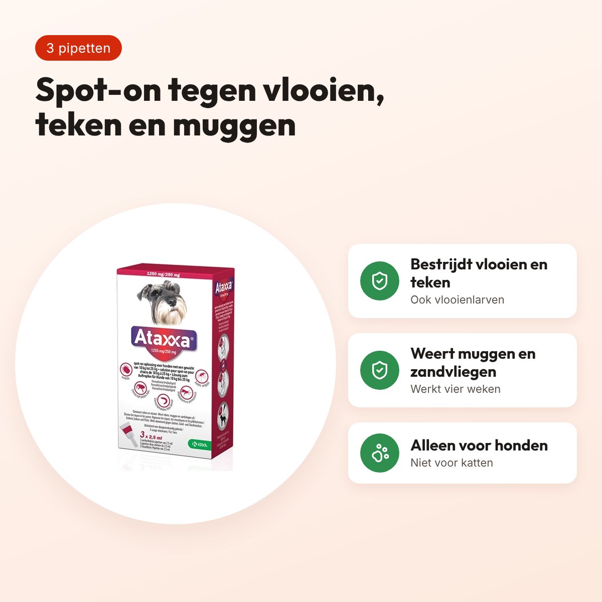 Krka Ataxxa spot-on hond 10-25 kg 250 mg – 3 pipetten – voordelen
