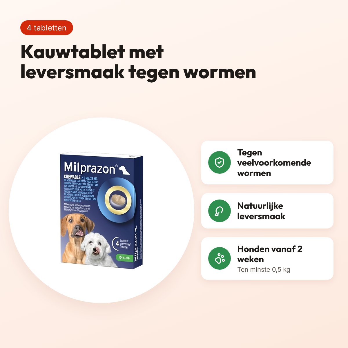 Krka Milprazon kauwtabletten hond vanaf 0,5 kg 2,5 mg – 4 tabletten – voordelen