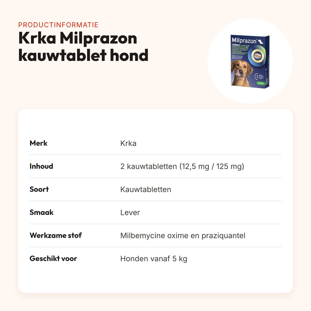 Krka Milprazon kauwtabletten hond vanaf 5 kg 12,5 mg – 2 tabletten – productinformatie
