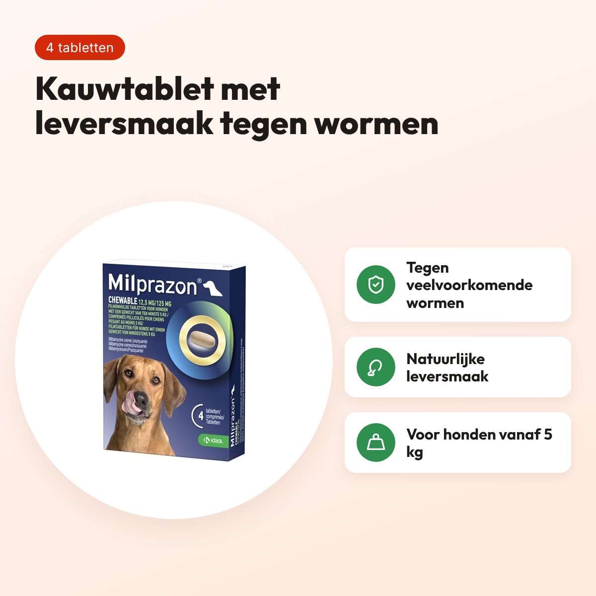 Krka Milprazon kauwtabletten hond vanaf 5 kg 12,5 mg – 4 tabletten – voordelen