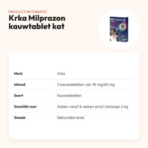 Krka Milprazon kauwtabletten kat 16 mg/40 mg – 2 tabletten, leversmaak – productinformatie